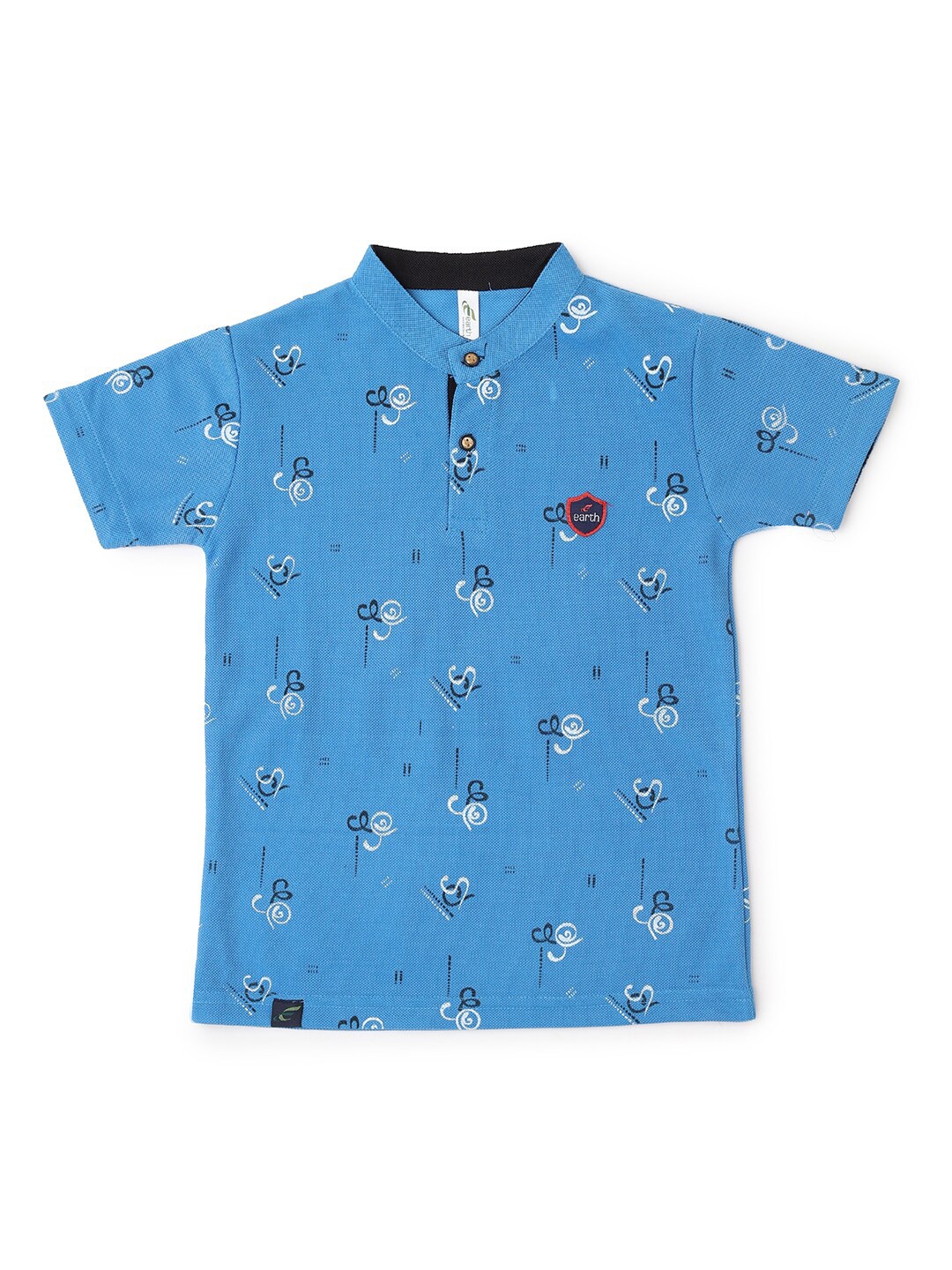 

earth conscious Boys Blue Printed Henley Neck Applique T-shirt