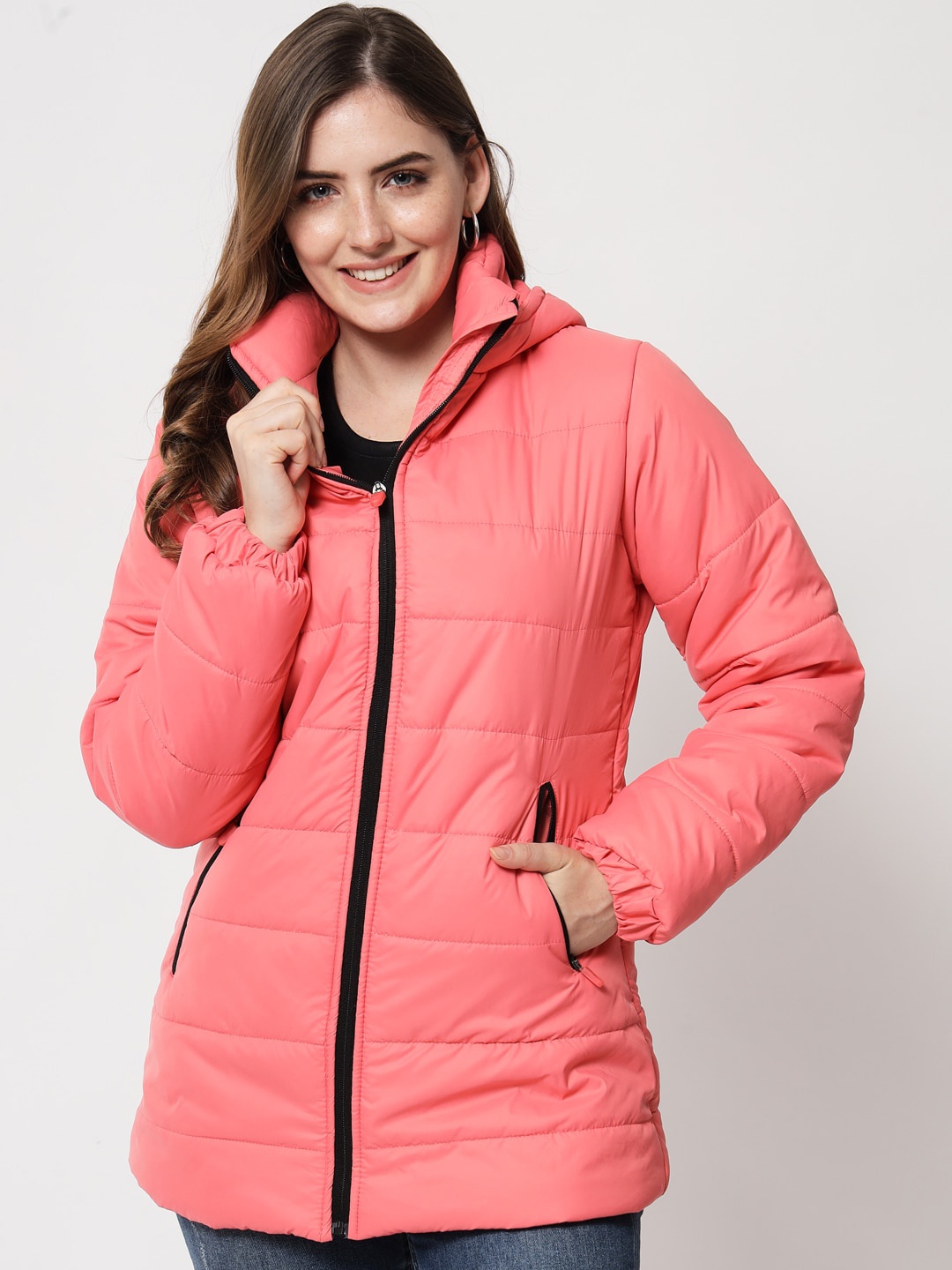 

Kotty Women Pink Longline Hooded Puffer Jacket