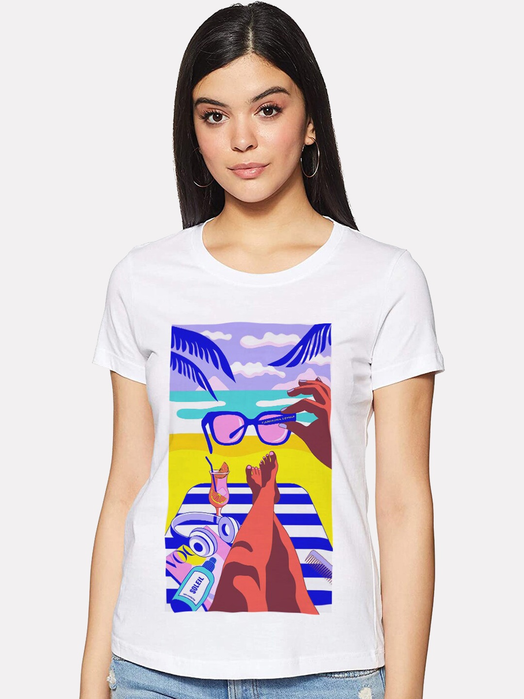 

FashionRack Woman White Printed T-shirt