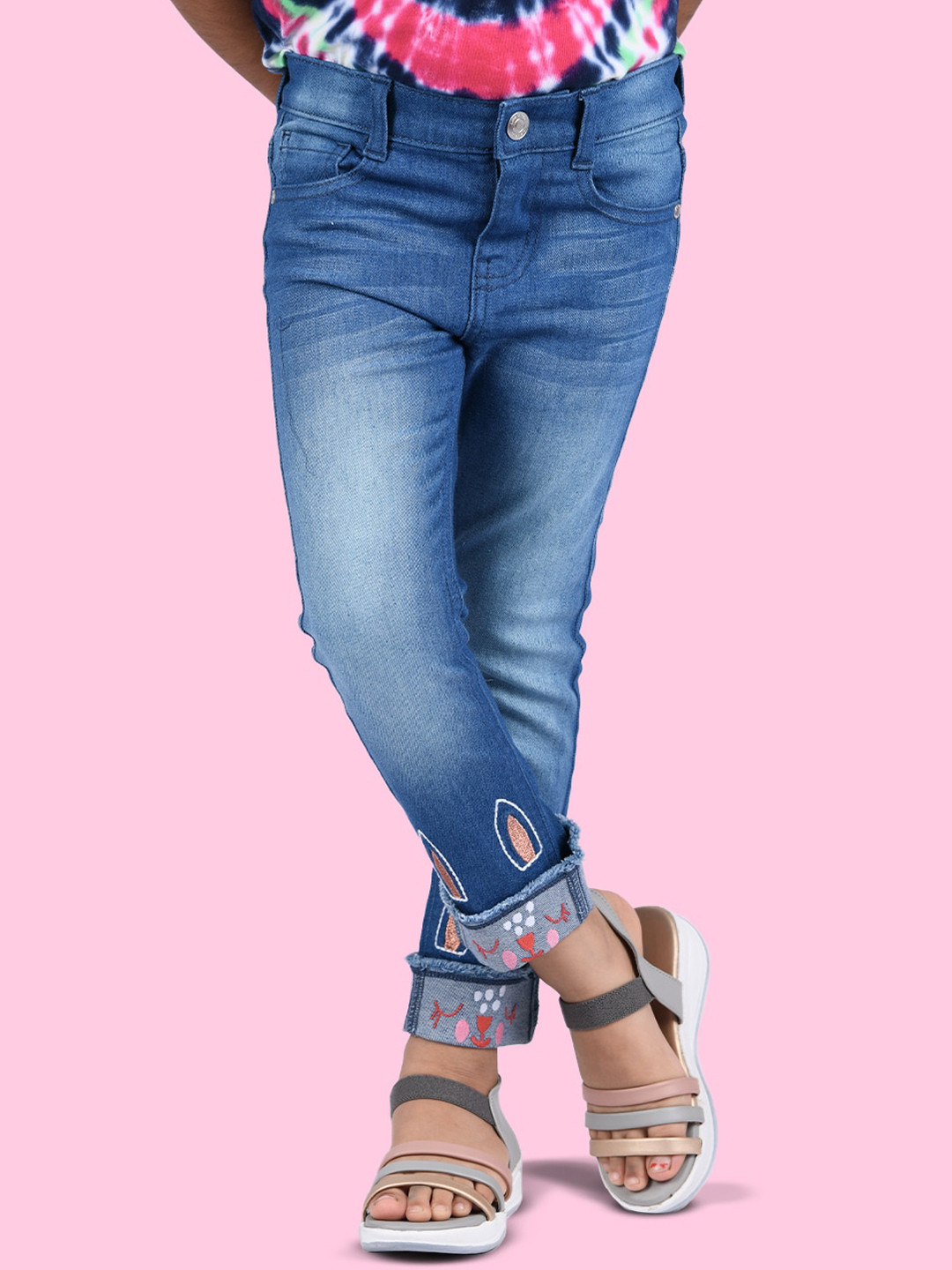 

Zalio Girls Blue Heavy Fade Stretchable Jeans