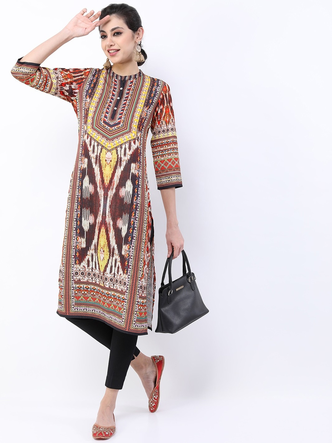 

Vishudh Women Brown & Orange Abstract Printed Kurta