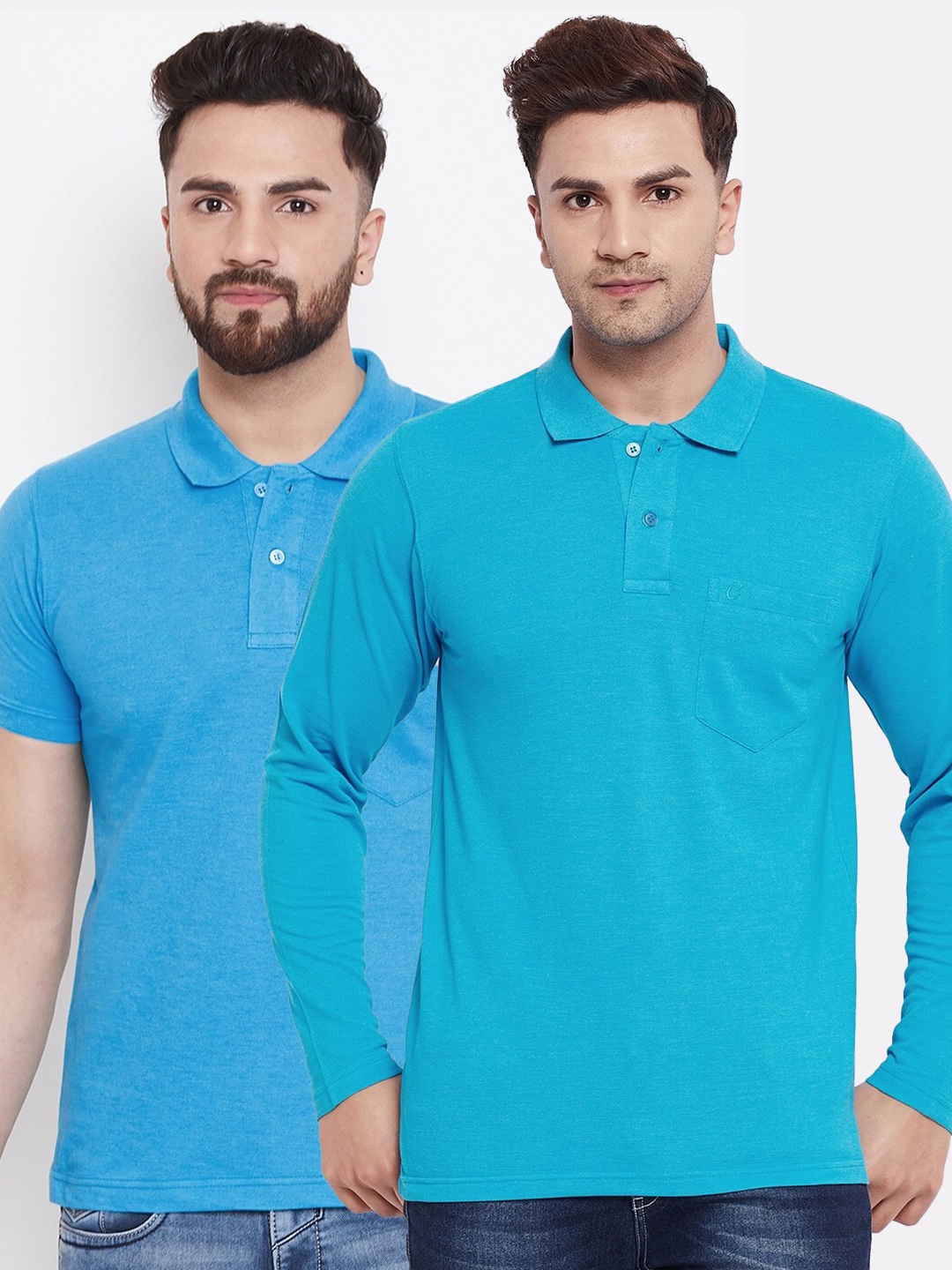 

Camey Men Pack of 2 Sea Green & Blue 2 Polo Collar Cotton T-shirt