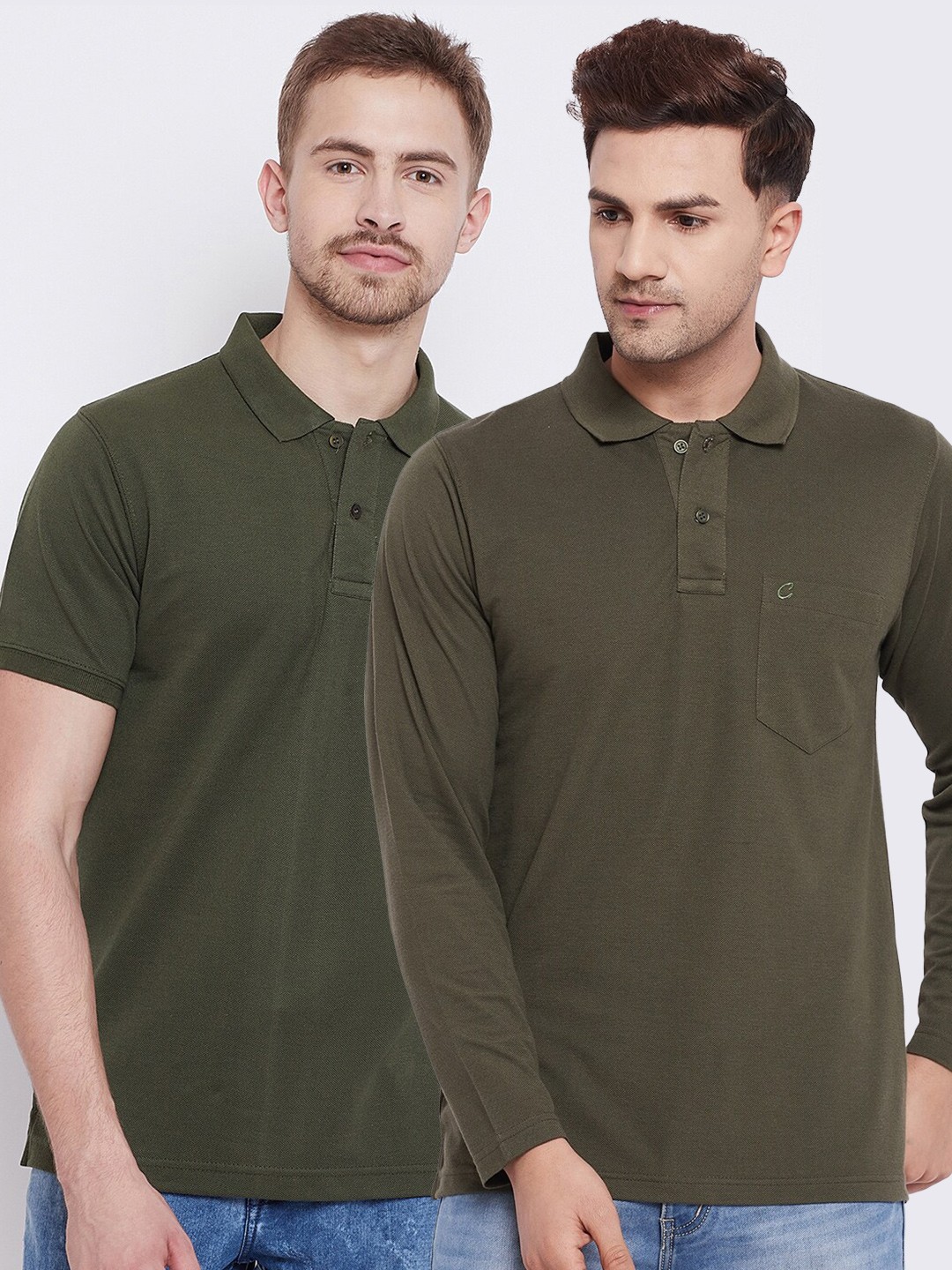 

Camey Men Pack Of 2 Olive Green Solid Polo Collar T-shirts