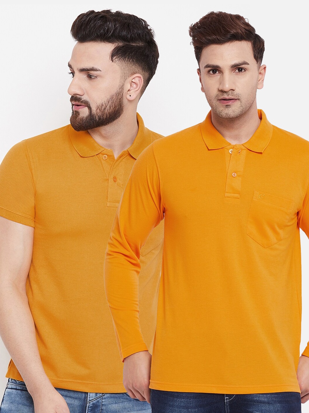 

Camey Men Mustard Yellow Set Of 2 Polo Collar T-shirt