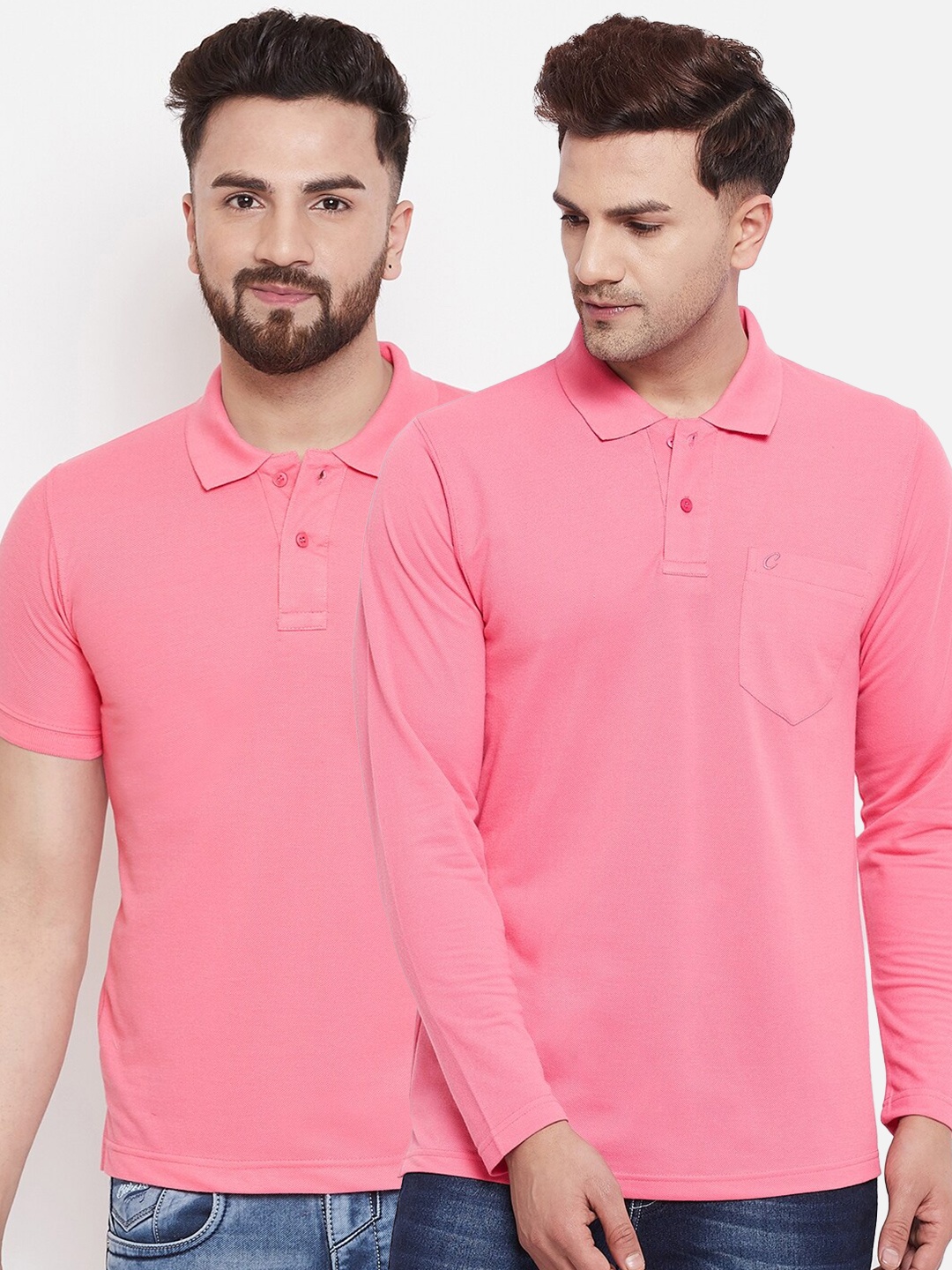 

Camey Men Pink Set Of 2 Polo Collar T-shirt