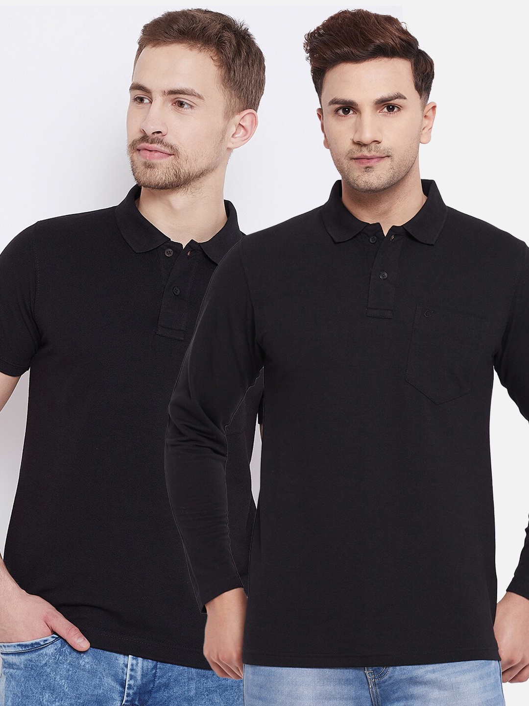 

Camey Men Black Pack of 2 Polo Collar Cotton T-shirt