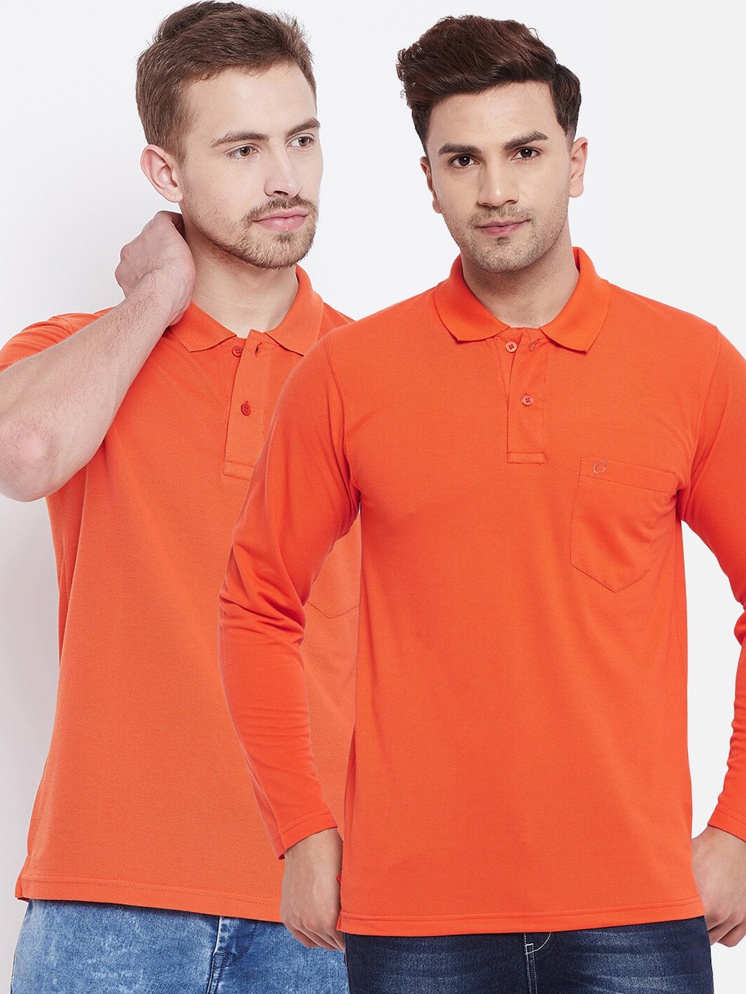 

Camey Men Orange Pack of 2 Cotton Polo Collar T-shirt