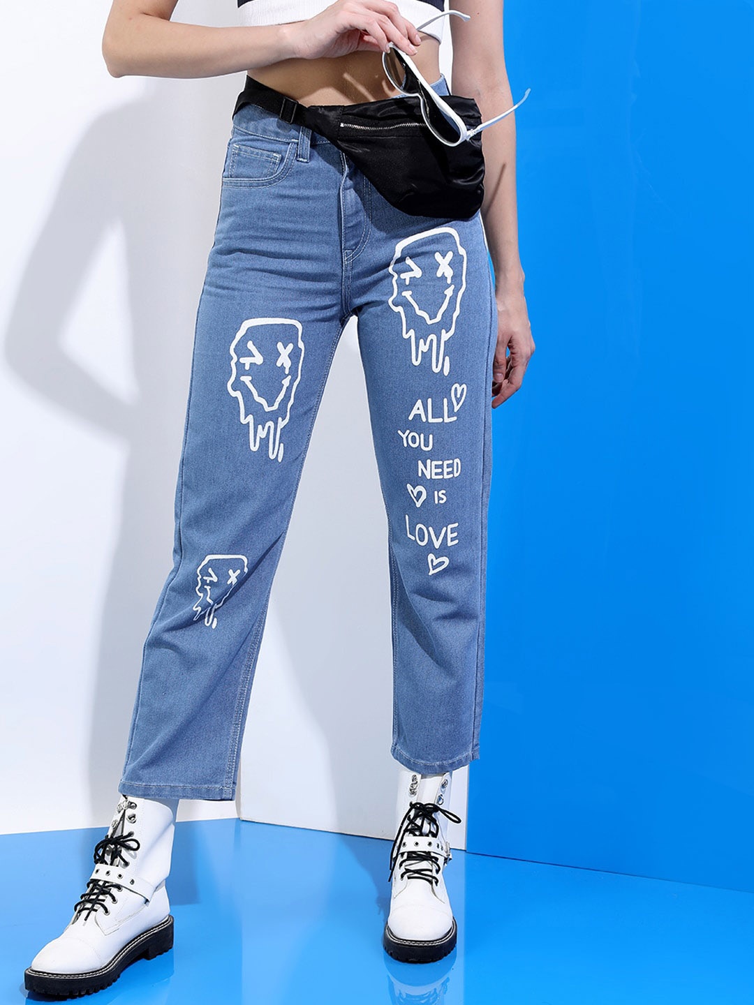 

Tokyo Talkies Women Blue Straight Fit Clean look Printed Jeans