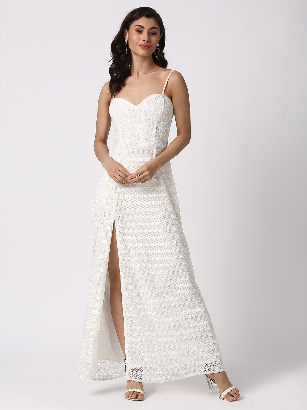 

KAMPHIRE Women White Lace Maxi Dress