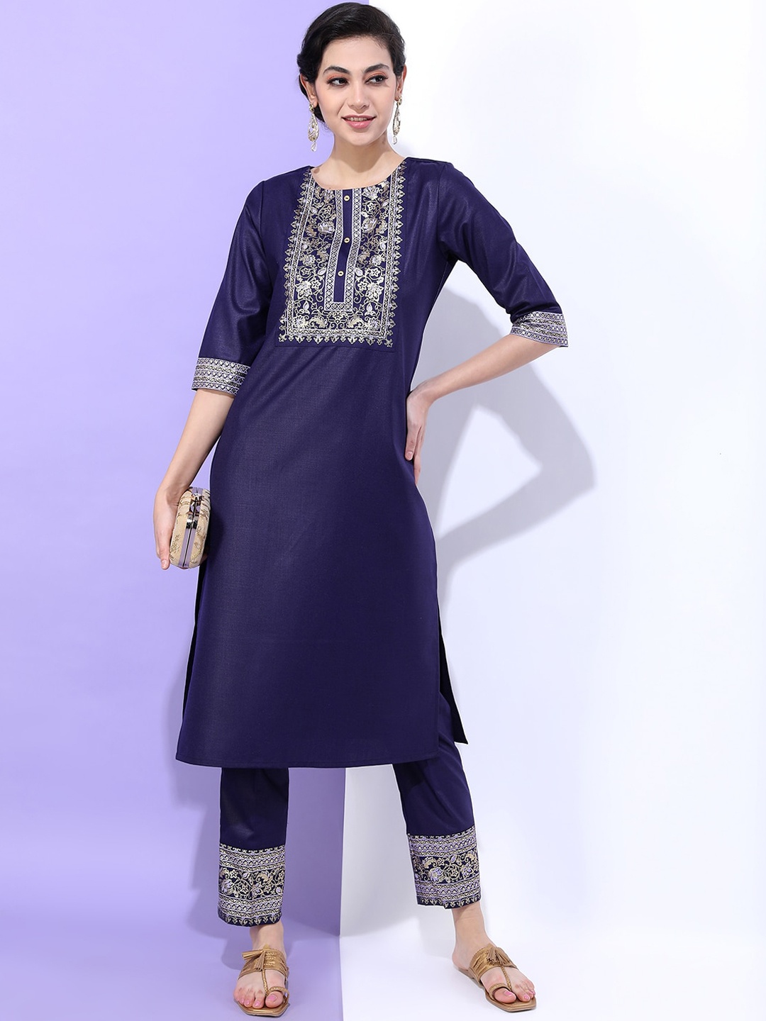 

Vishudh Women Purple Polyester Kurta Set