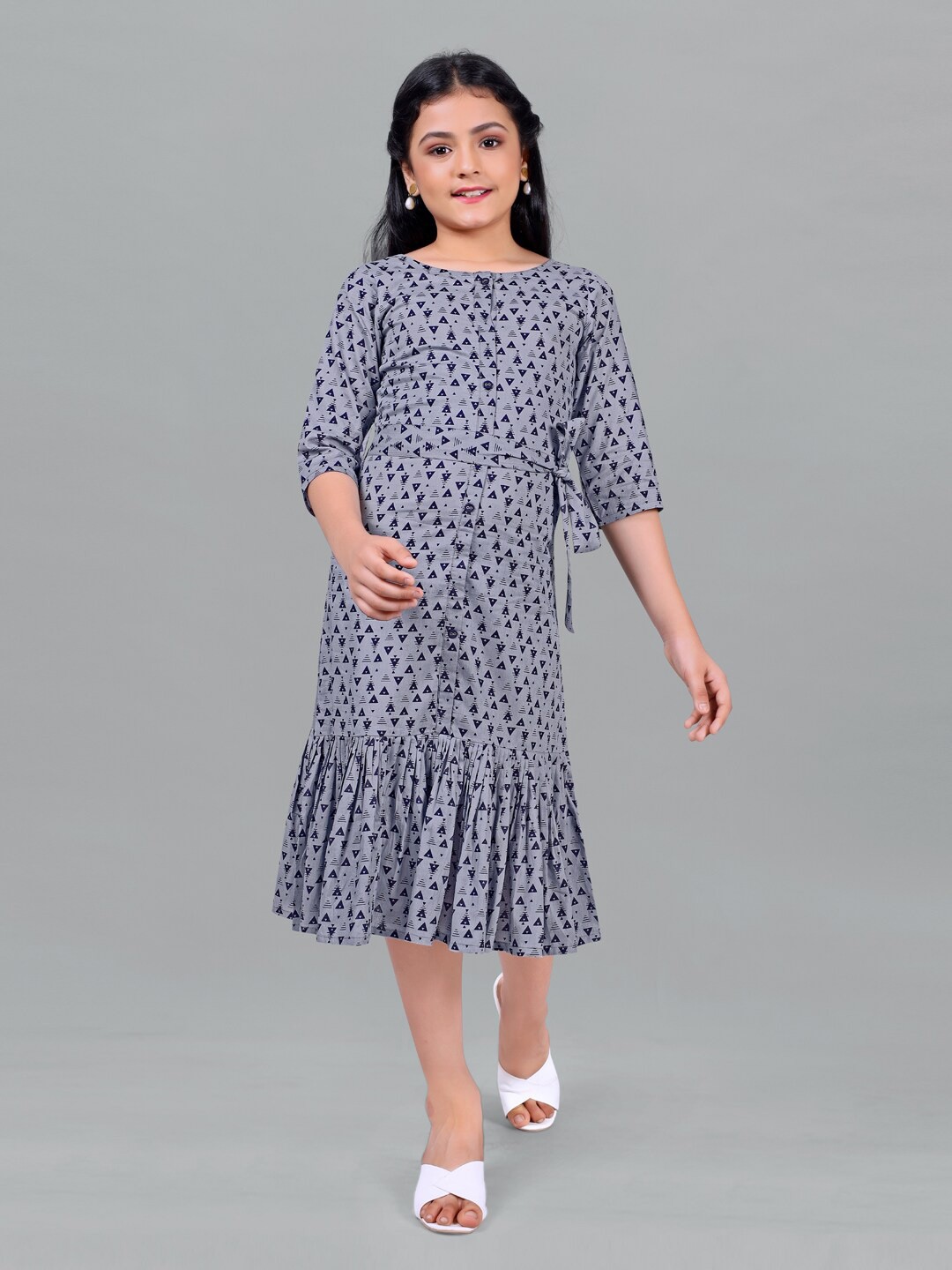 

FASHION DREAM Blue Ethnic Motifs A-Line Midi Dress