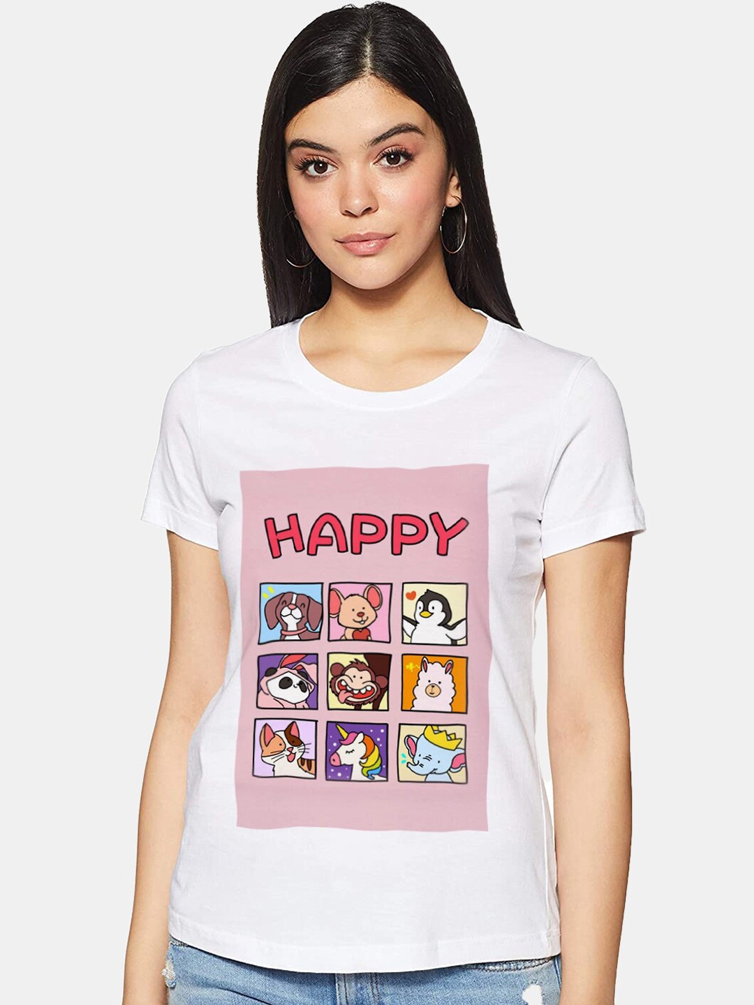

FashionRack Women White Printed Cotton Lounge Tshirts