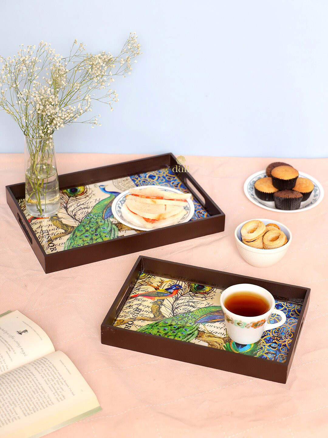 

DULI Set of 2 Green Printed Serving Tray