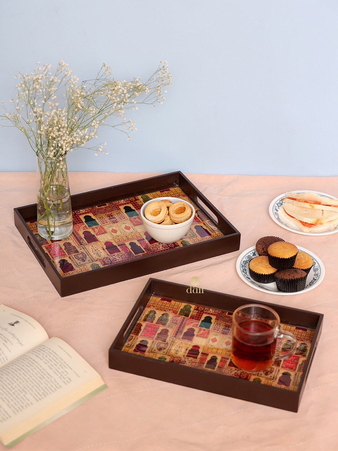 

DULI Set Of 2 Brown Deco Painted Multipurpose Serving Trays