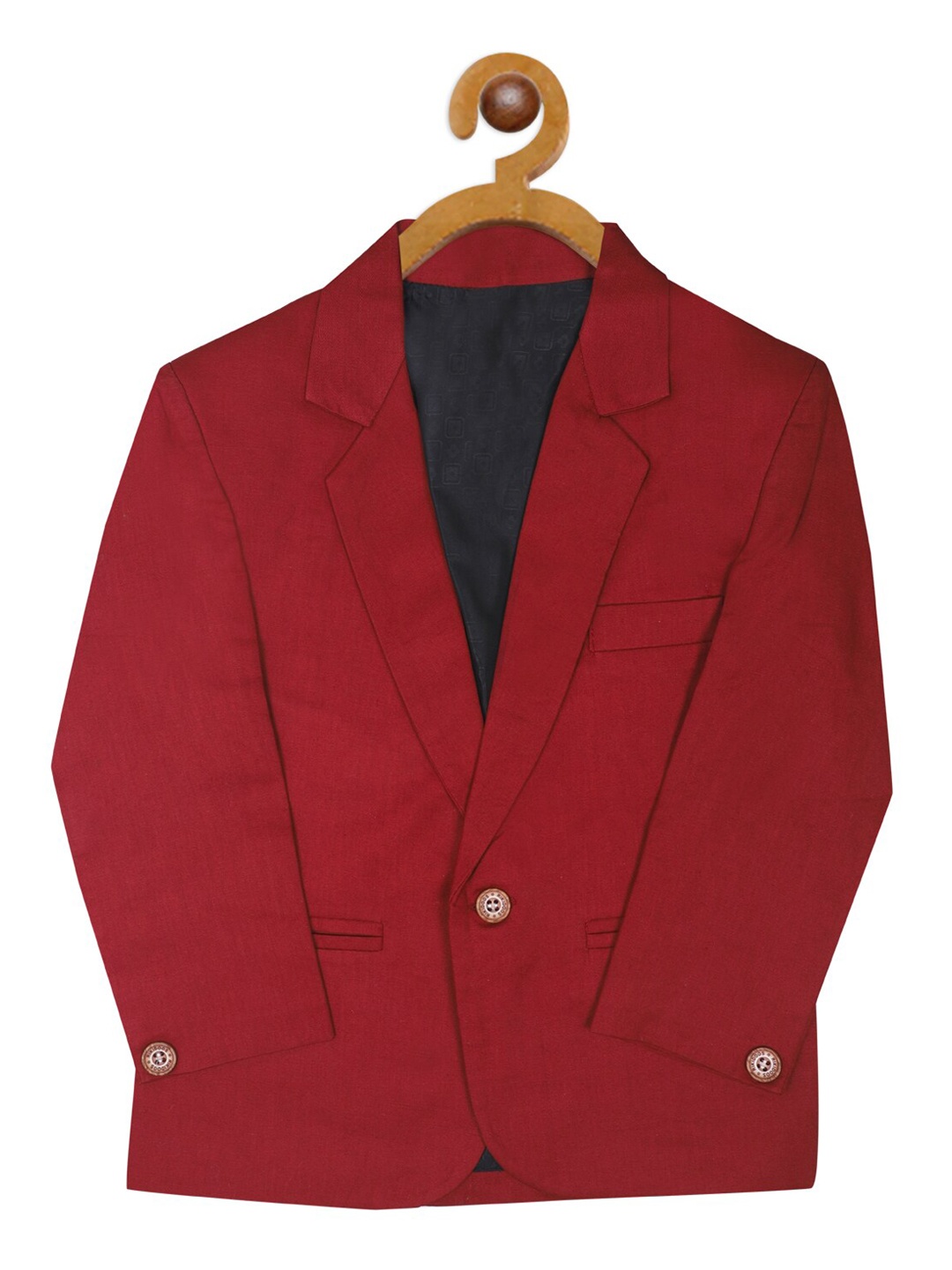 

RIKIDOOS Boys Maroon Solid Single Breasted Comfort Fit Full Sleeves Blazers