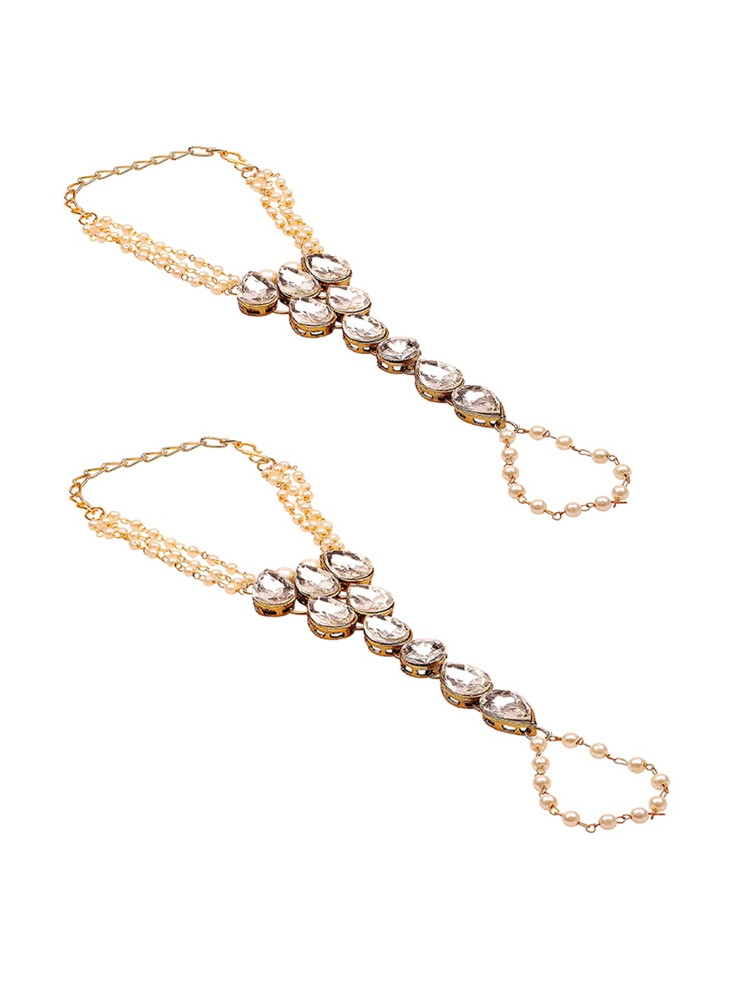 

Sanjog Girls Set of 2 White Gold-Plated Kundan Ring Bracelet