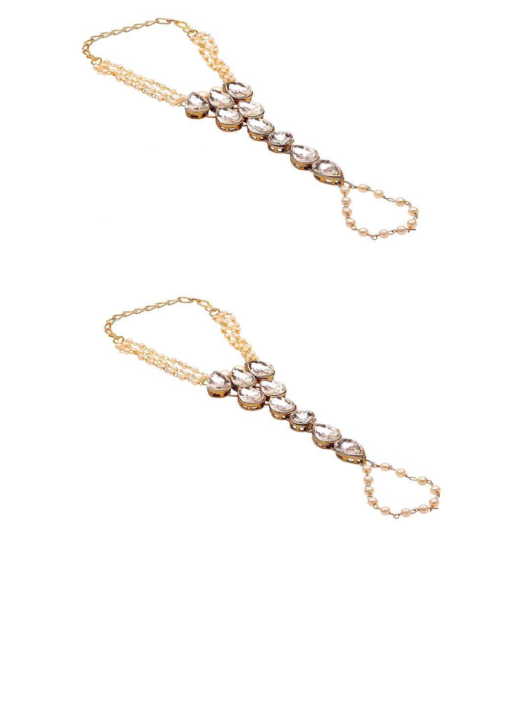 

Sanjog Set of 2 White Gold-Plated Kundan Ring Bracelet