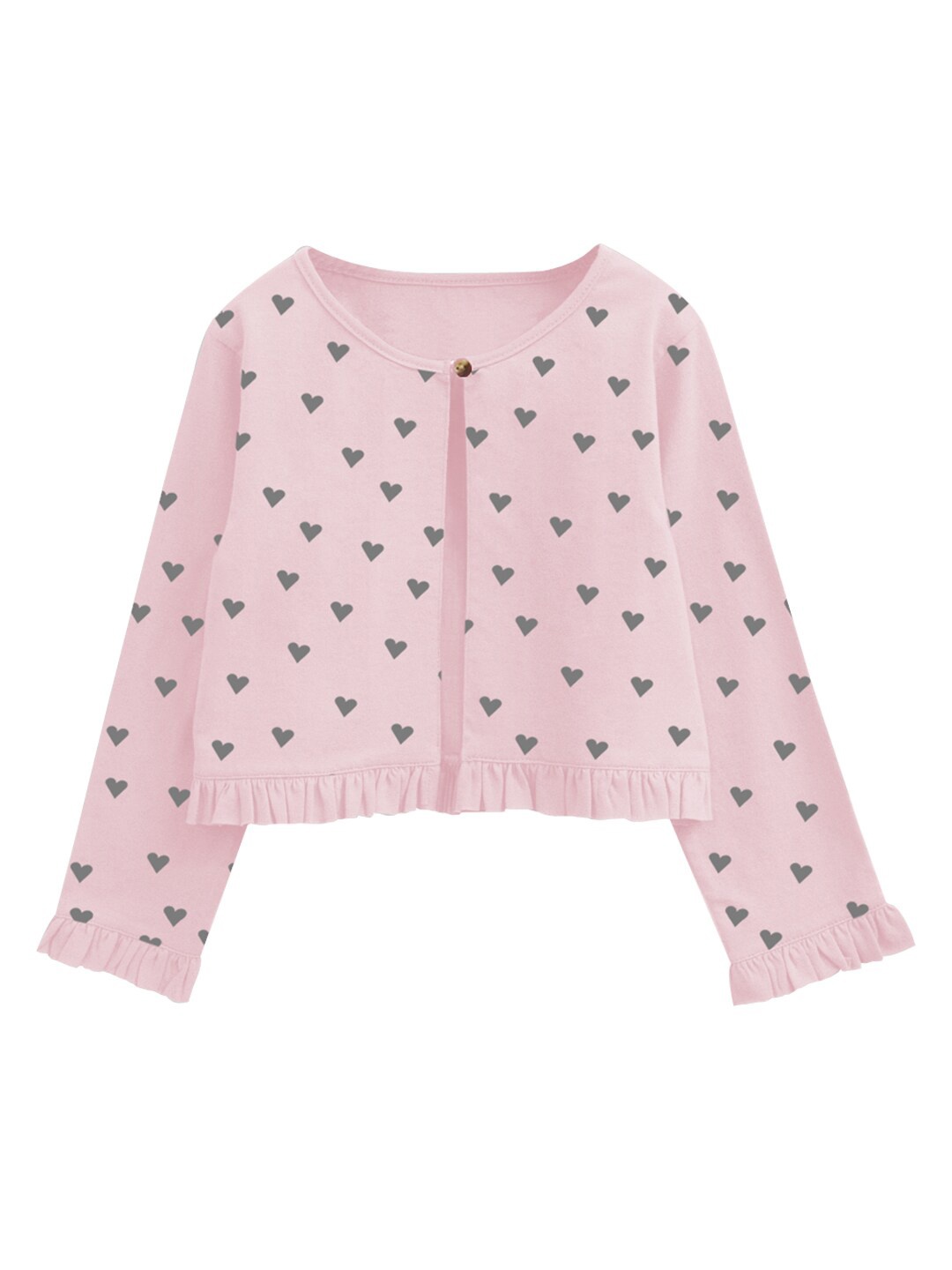 

A T U N Girls Pink & Grey Printed Pure Cotton Cardigan
