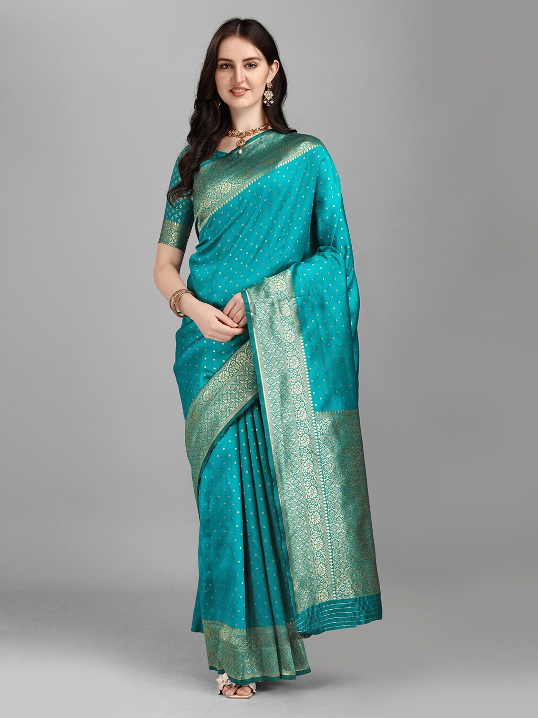 

Ethnic Yard Green Woven Design Saree
