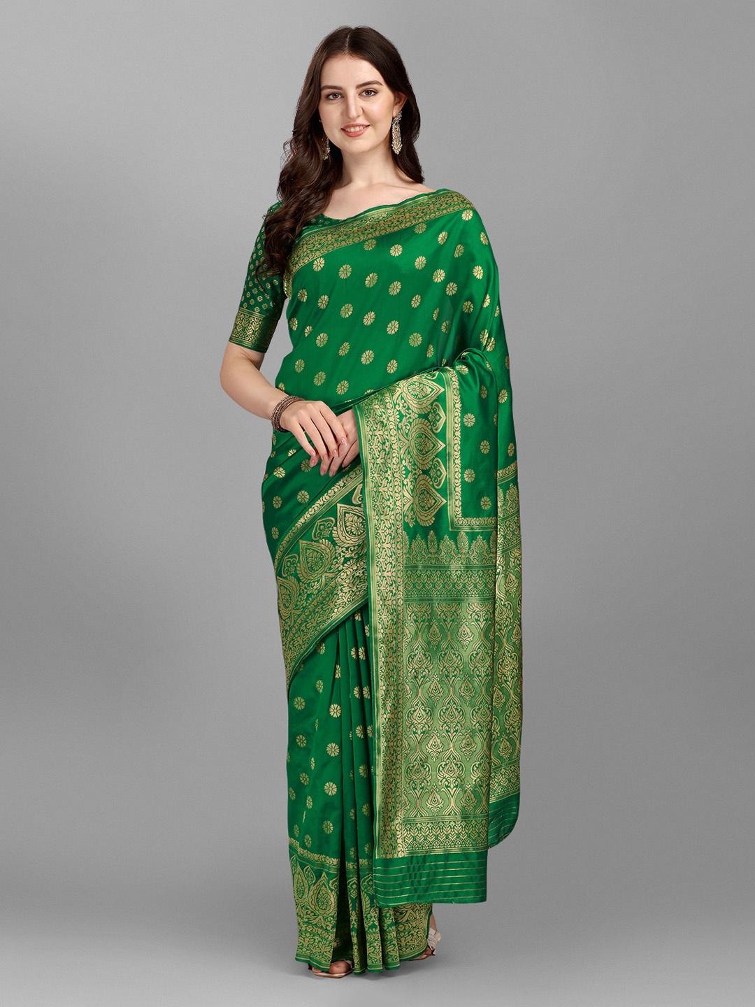 

Ethnic Yard Green & Gold-Toned Woven Design Saree