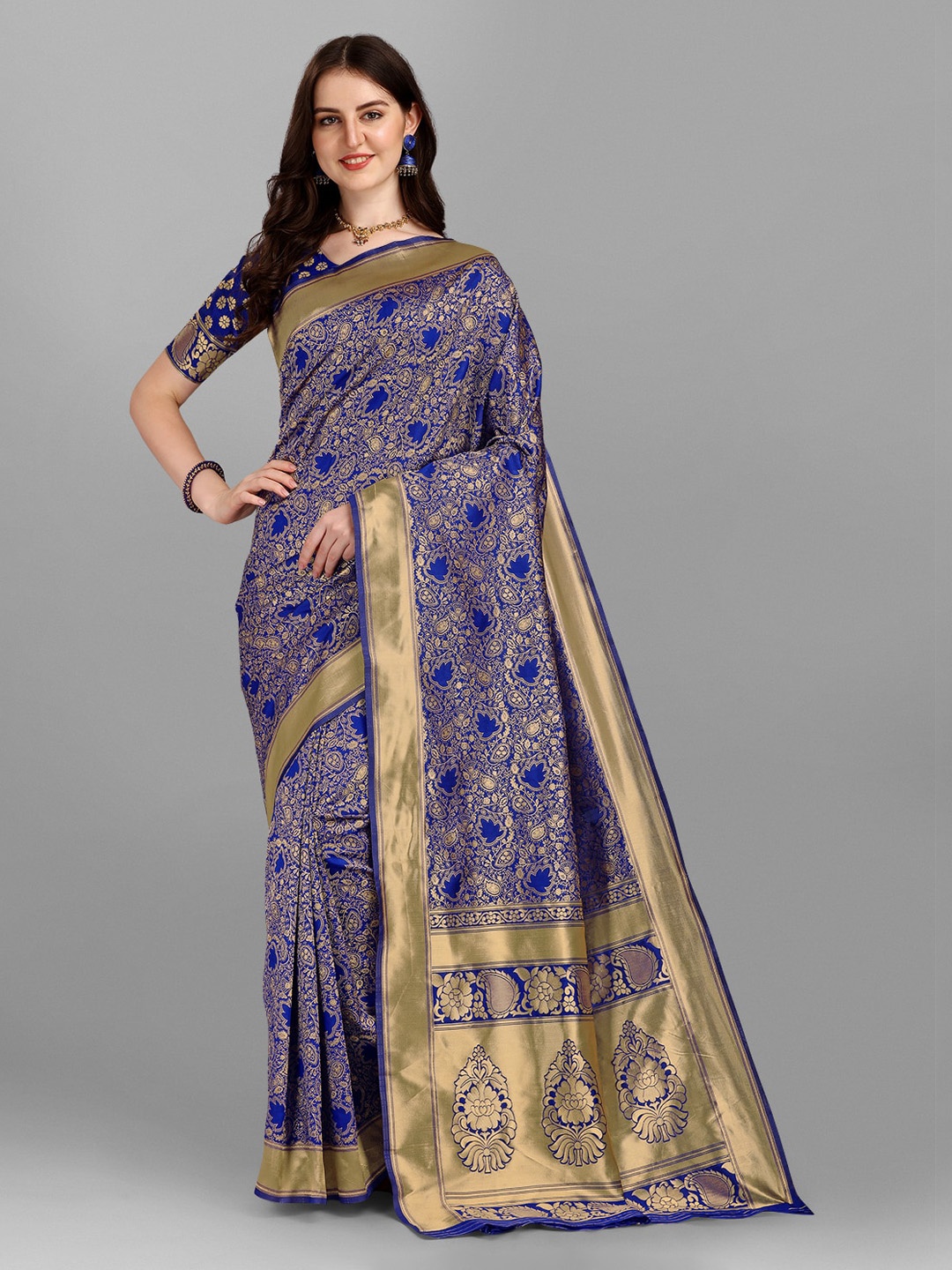 

Ethnic Yard Blue & Gold Ethnic Motifs Zari Silk Blend Saree