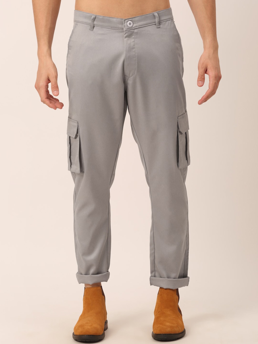 

JAINISH Men Grey Smart Slim Fit Easy Wash Cargos Trousers