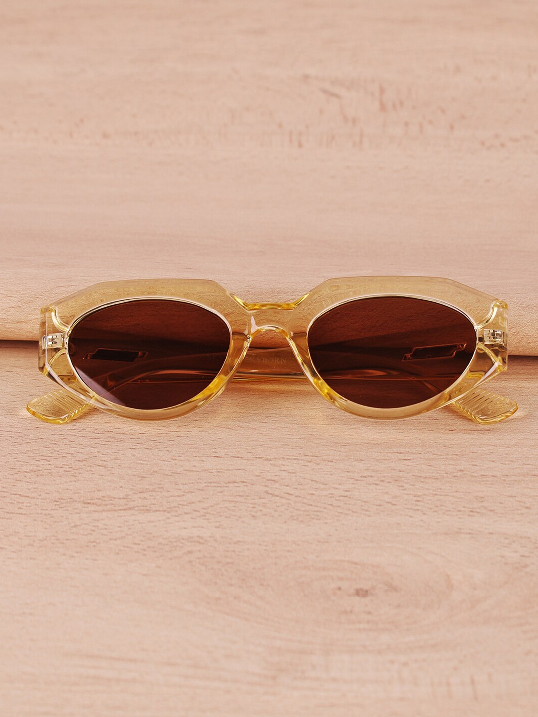 

QUIRKY Unisex Brown Lens & Yellow Oval Sunglasses with UV Protected Lens