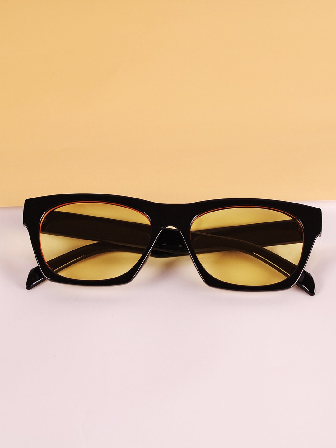 

QUIRKY Unisex Yellow Lens & Black Square Sunglasses with UV Protected Lens