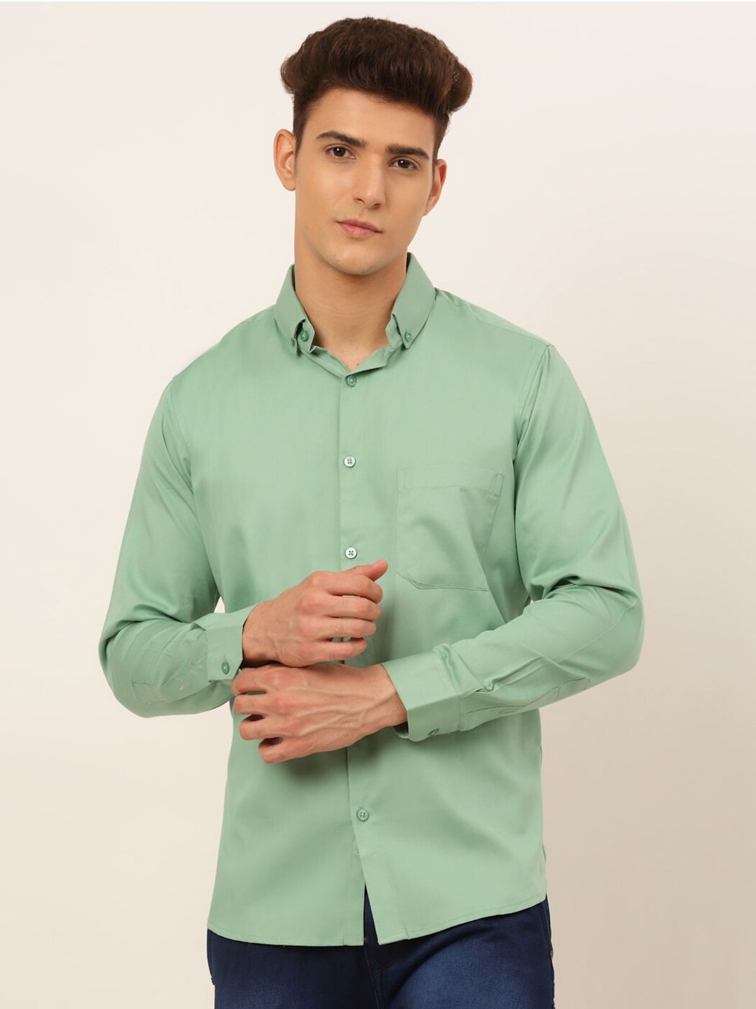 

JAINISH Men Green Solid Classic Cotton Casual Shirt