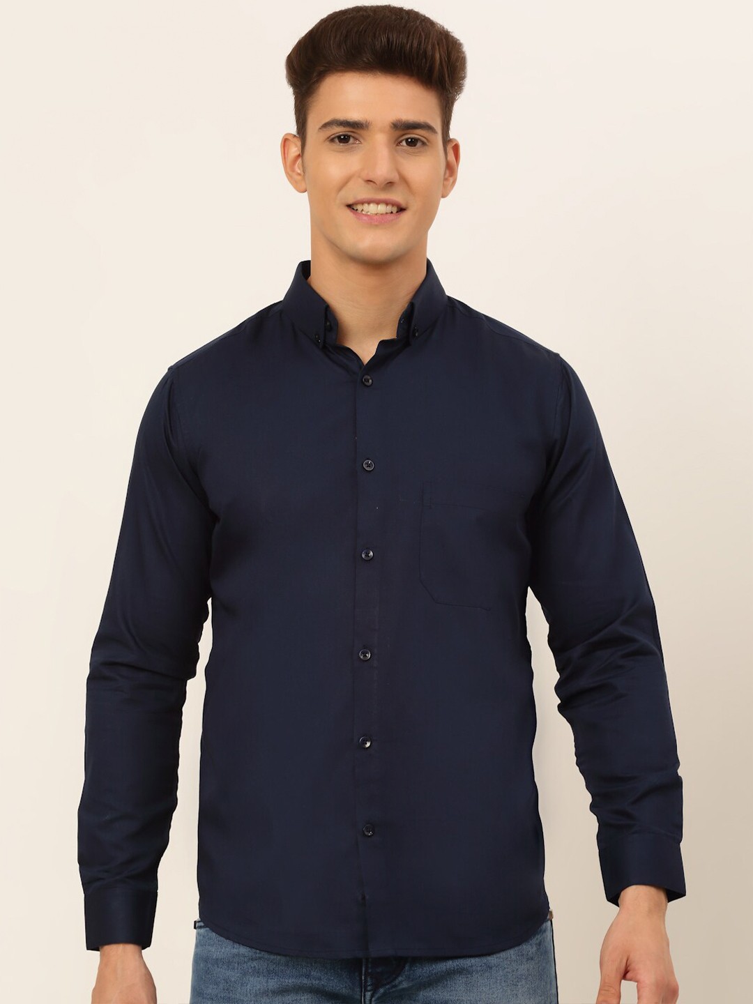 

JAINISH Men Navy Blue Solid Cotton Casual Shirt
