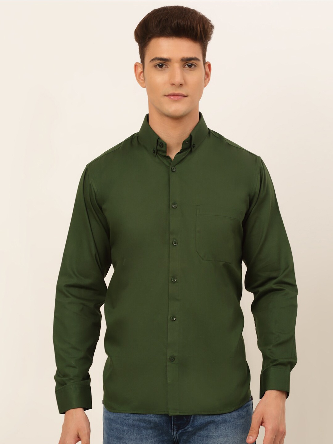 

JAINISH Men Olive Green Classic Cotton Casual Shirt