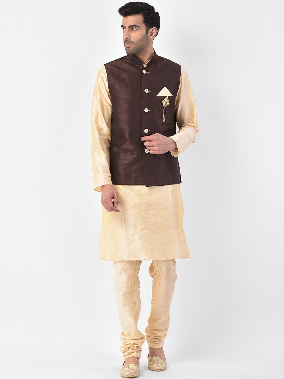 

SG LEMAN Men Brown Raw Silk Kurta with Churidar