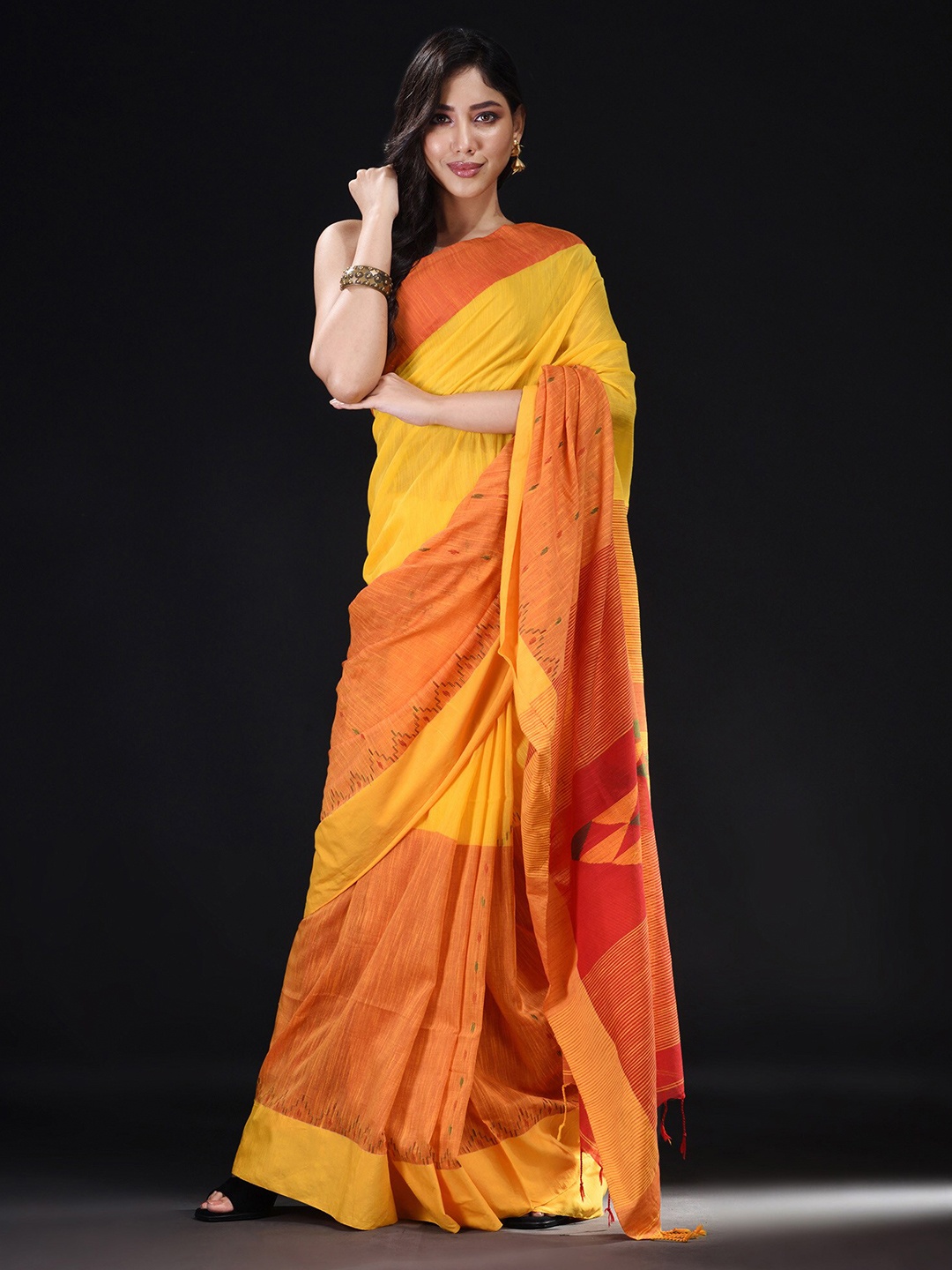 

BEATITUDE Yellow & Orange Woven Design Saree