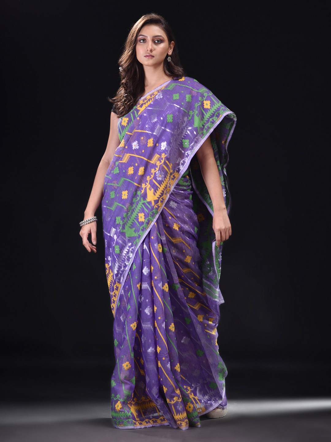 

BEATITUDE Purple & Green Woven Design Silk Cotton Saree