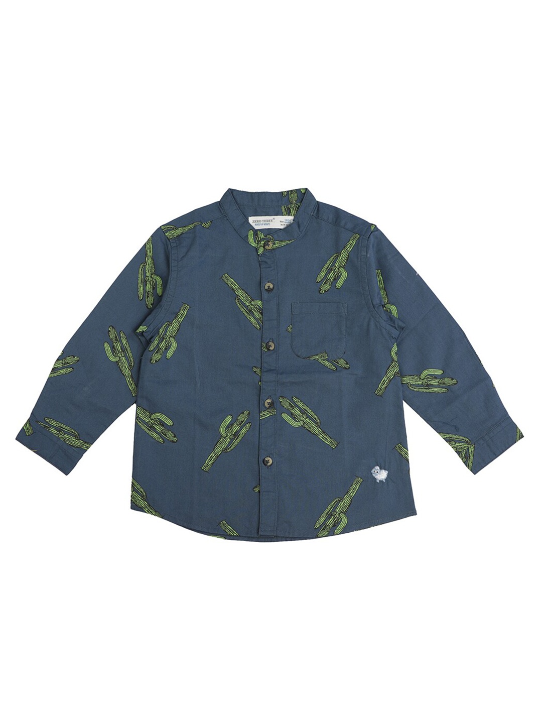 

ZERO THREE Boys Blue & Green Printed Casual Shirt