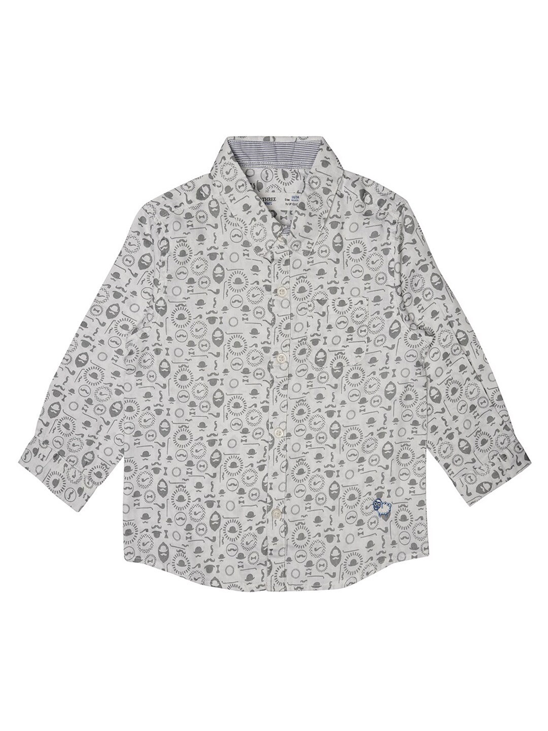 

ZERO THREE Boys Grey Comfort Conversational Printed Cotton Casual Shirt