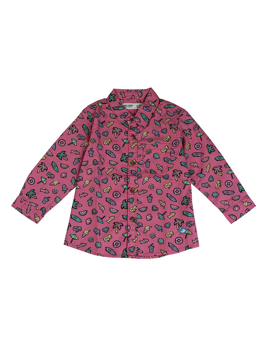 

ZERO THREE Boys Pink Comfort Printed Cotton Casual Shirt