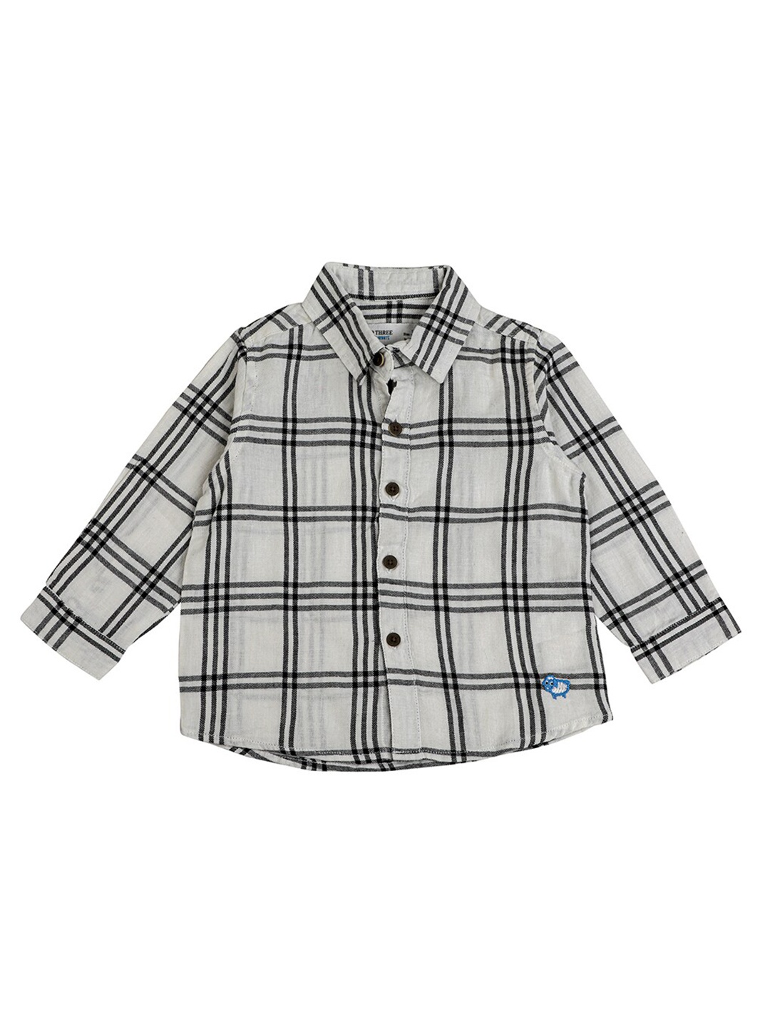 

ZERO THREE Boys Off White Comfort Windowpane Checks Checked Casual Shirt