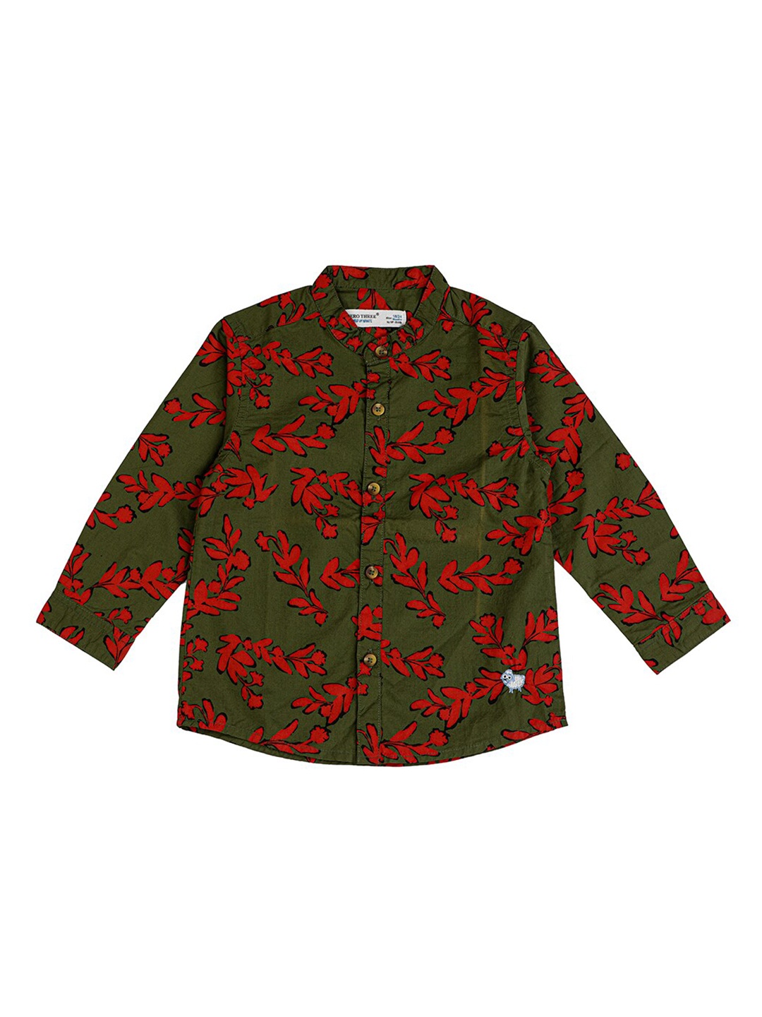 

ZERO THREE Boys Olive Green Comfort Printed Casual Shirt