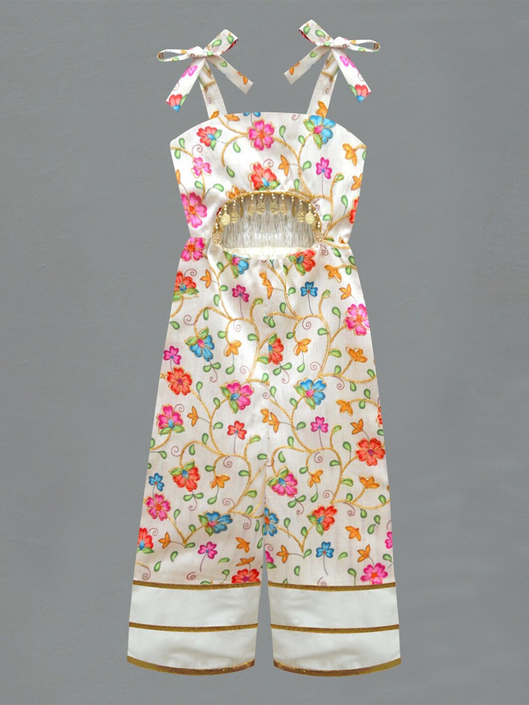 

A T U N Girls Cream-Coloured & Pink Basic Jumpsuit