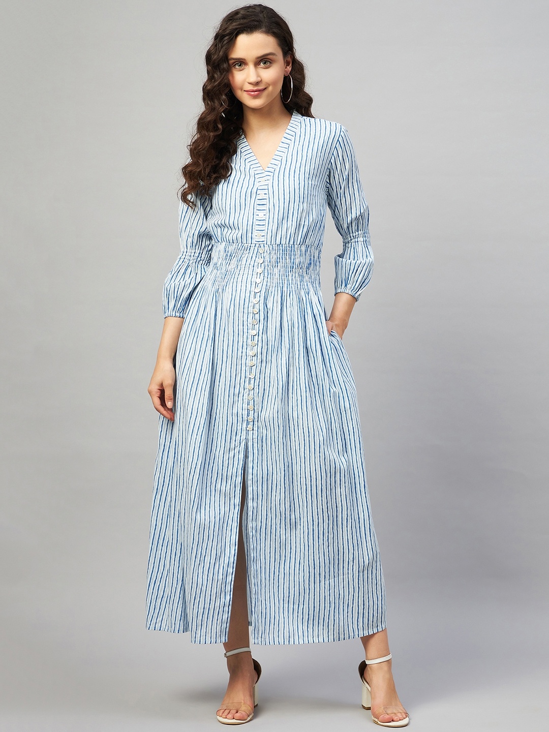 

Aaheli Blue Striped Maxi Dress