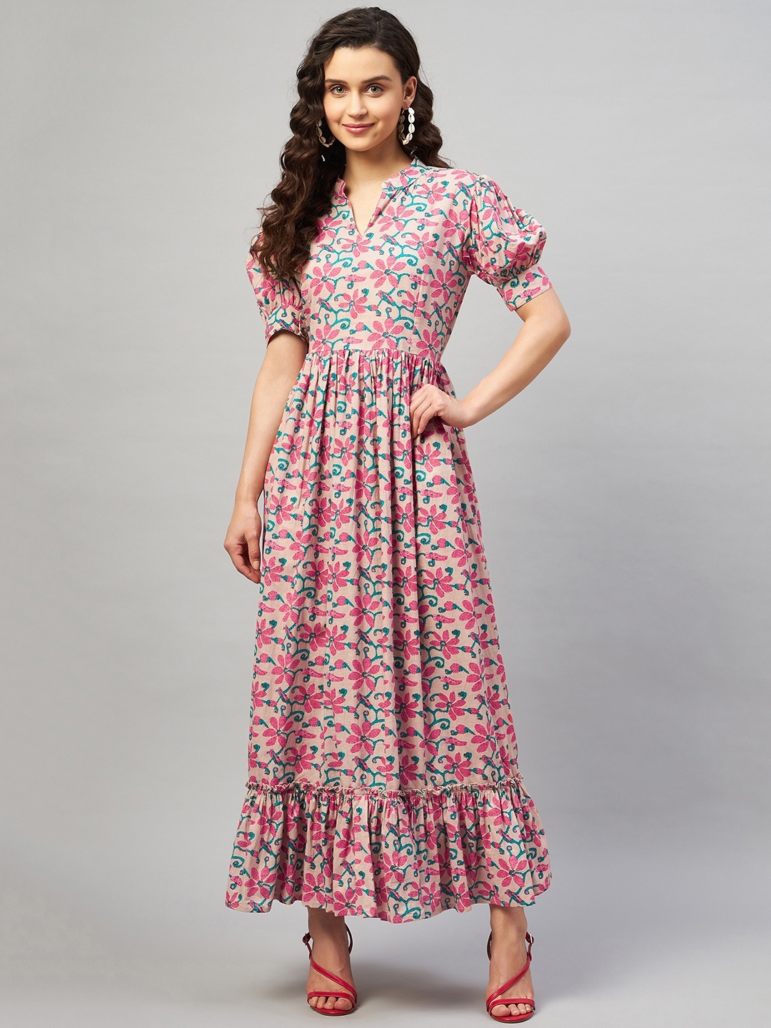 

Aaheli Pink Floral Maxi Dress