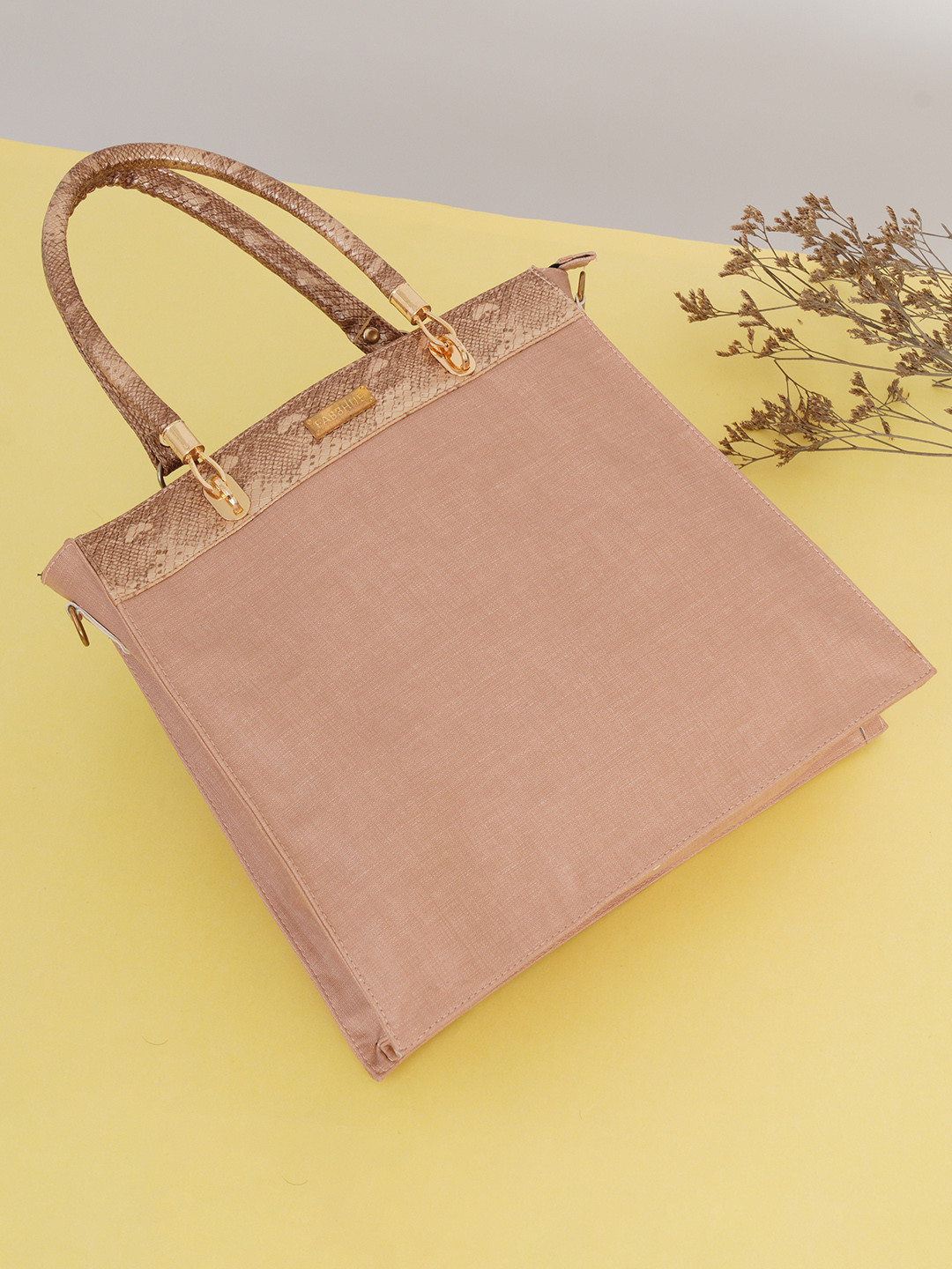 

FABBHUE Pink PU Structured Handheld Bag