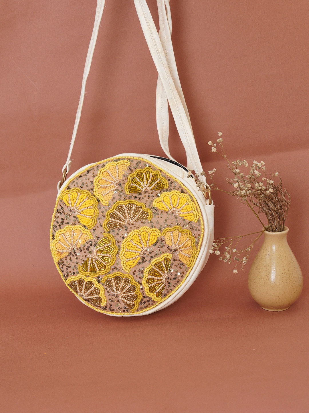 

FABBHUE Yellow Printed Swagger Sling Bag