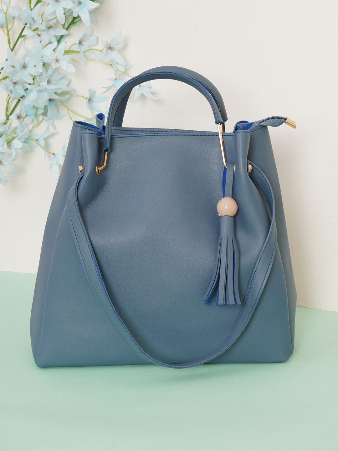 

FABBHUE Charcoal PU Swagger Shoulder Bag with Tasselled