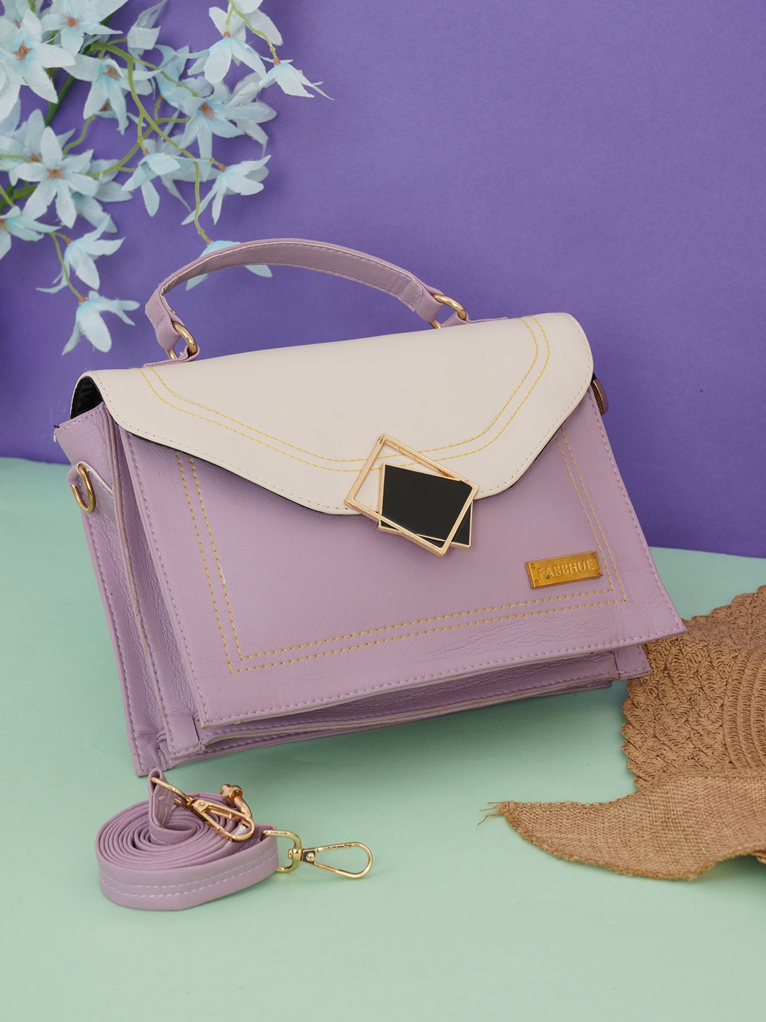 

FABBHUE Women Purple Color blocked PU Structured Satchel