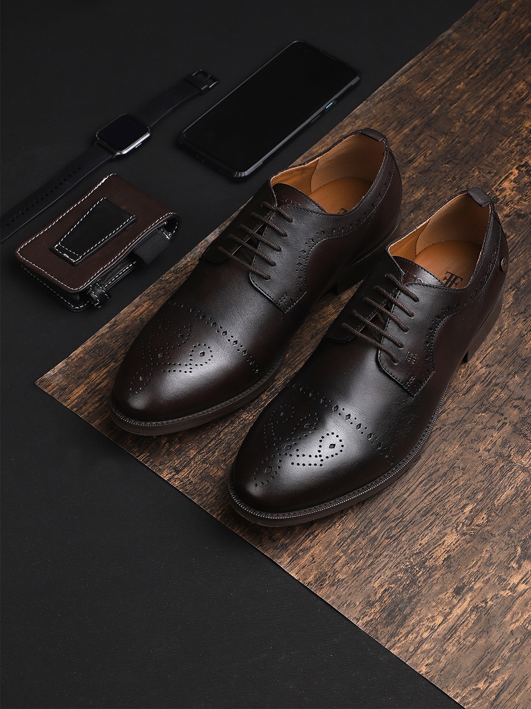 

EZOK Men Brown Solid Leather Formal Brouges