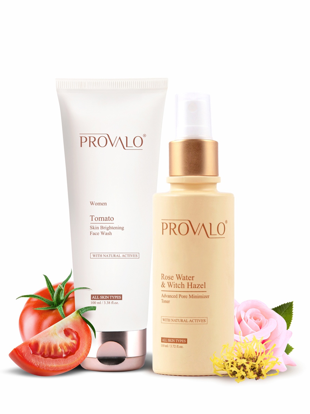 

PROVALO Set Of 2 Tomato Face Wash and Rose Water & Witch Hazel Toner 210ml, Multi