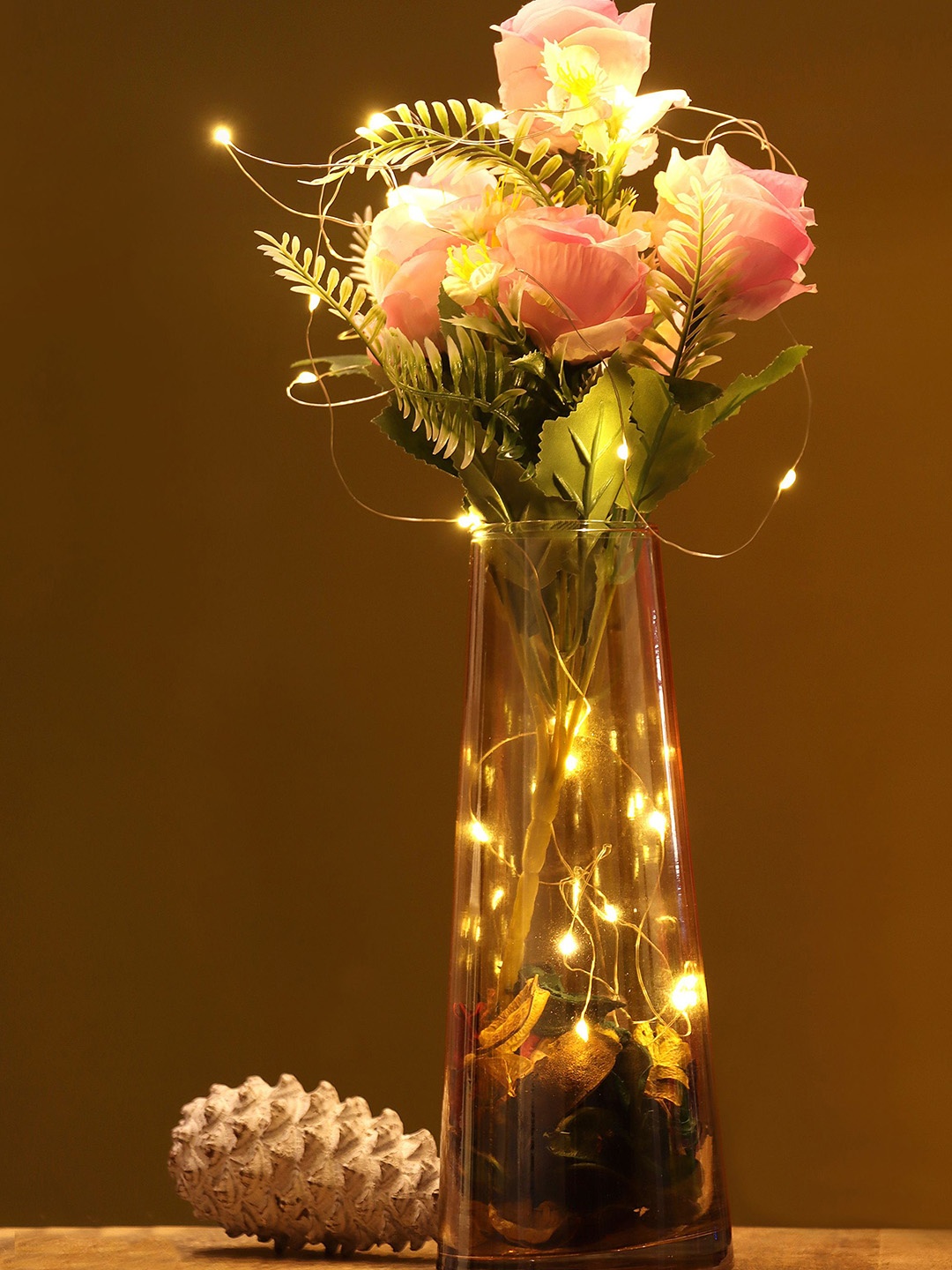 

BS AMOR Golden & Pink Transparent Solid Flower Vases, Gold