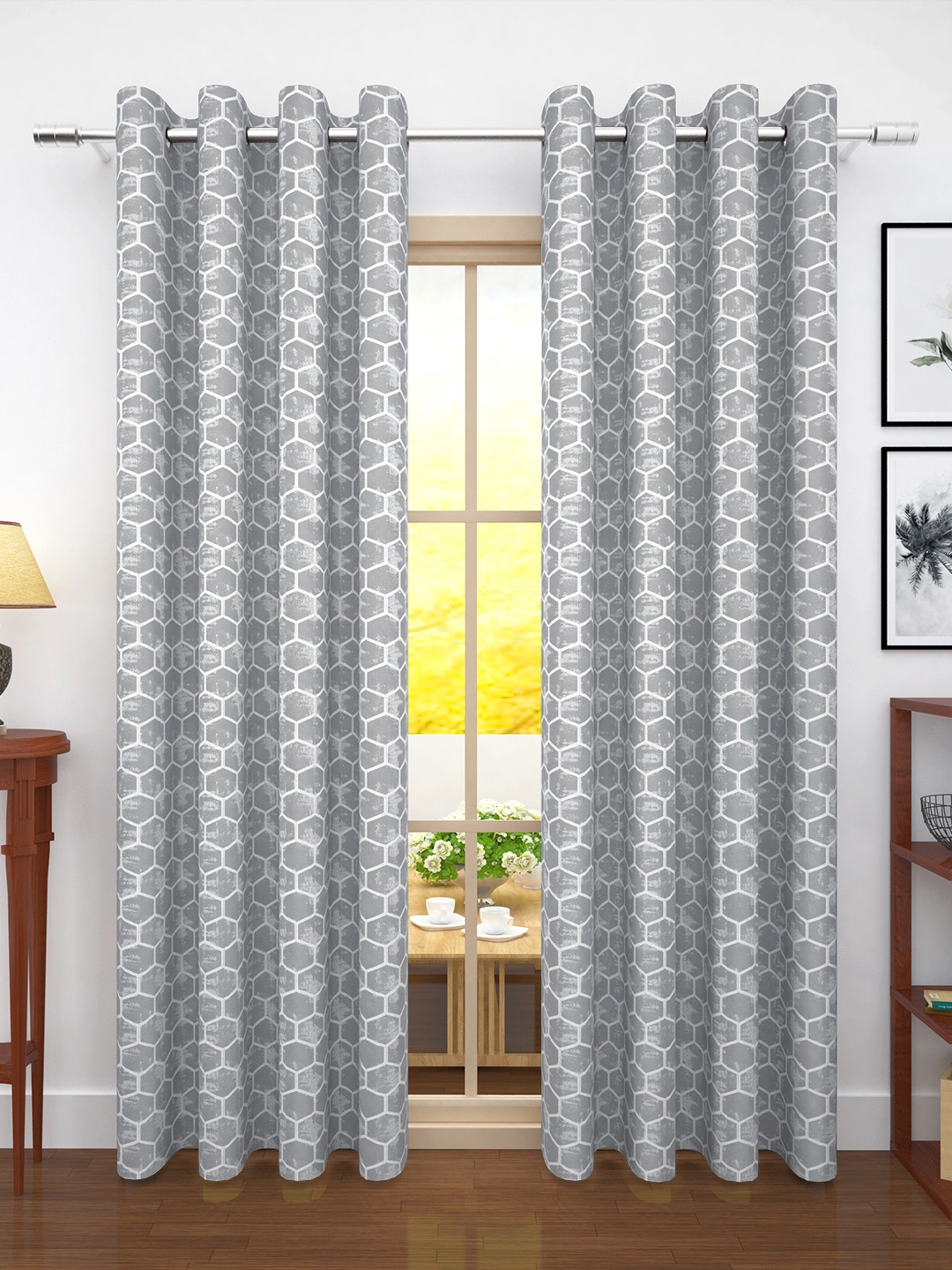 

Story@home Grey Set of 2 Geometric Print Room Darkening Door Curtain 7 Feet